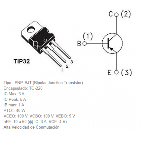 Transistor PNP 3A 100V TIP32CL-TA3-T