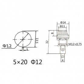 Pack 5 Porta Fusible Panel 12mm Para Fusible 50x20mm