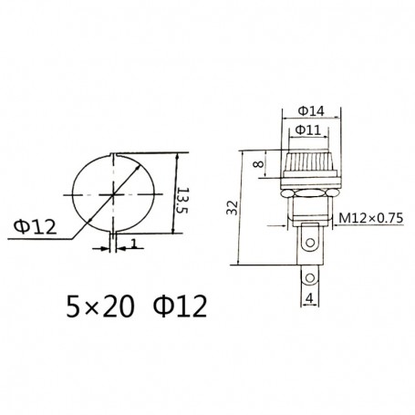 Pack 5 Porta Fusible Panel 12mm Para Fusible 50x20mm
