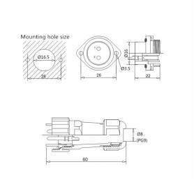 Conector IP68  ZP16 2P Flanje