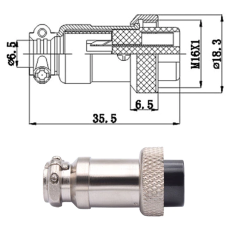 Conector de aviacion GX16-6  6P