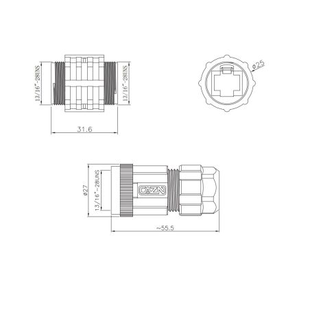 Union Conector RJ45 IP67 para cable-cable volante-volante