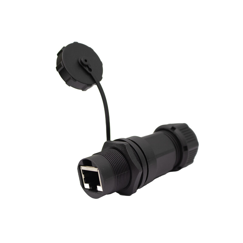 Conector RJ45 IP67 Panel Pasante tuerca trasera con volante Conector RJ45 IP67 Panel Pasante tuerca trasera con volante