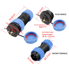 Conector de alta corriente IP67 2P panel pasante 30A