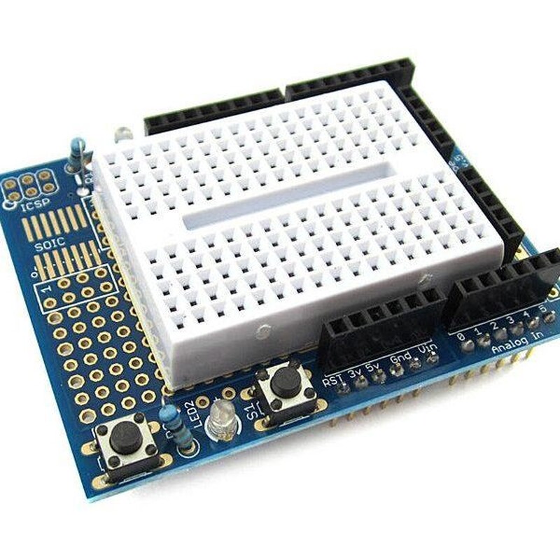 Shield de prototipo con protoboard para Arduino