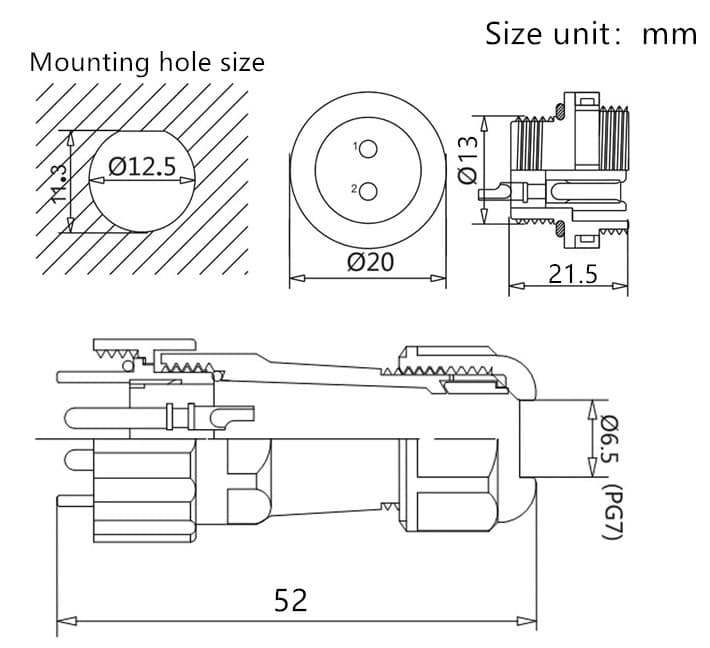 Conector IP68  ZP13 7 Pin