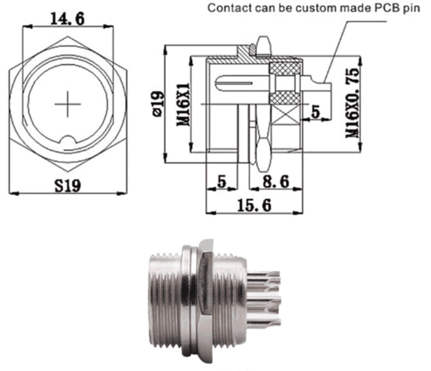 Conector de aviacion GX16-6  6P