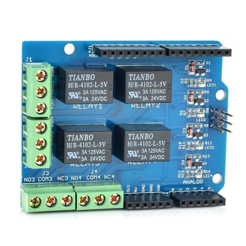 Shield rele de 4 canales para Arduino
