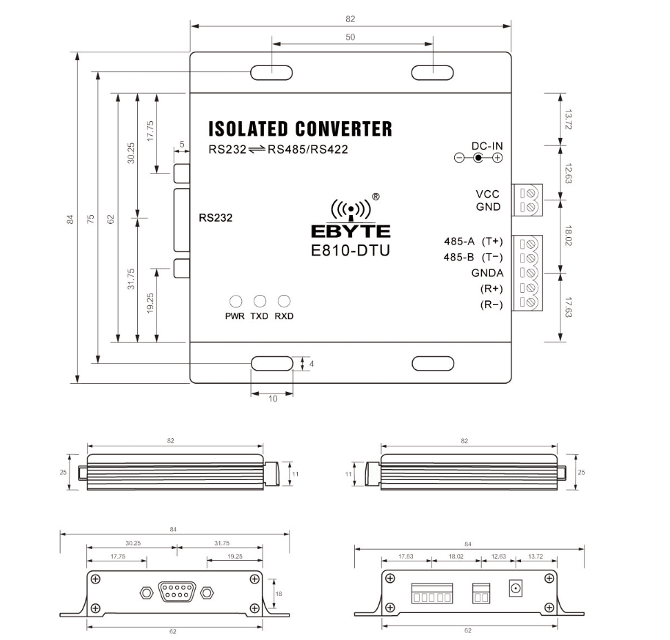 Módulo Conversor Bidireccional RS232 a RS485/RS422 E810-DTU(RS)