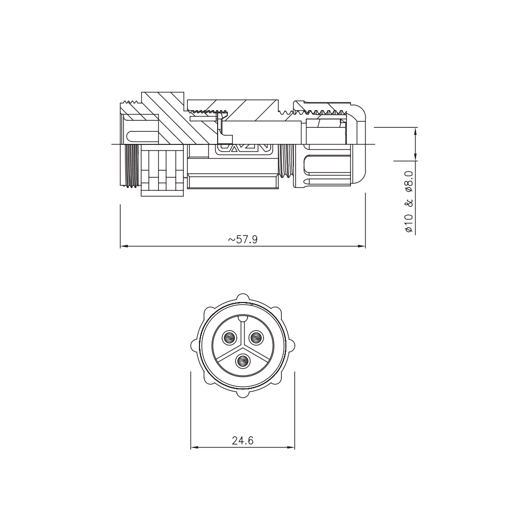 Conector IP67 ZE13 3P 20 Amperes Volante Volante