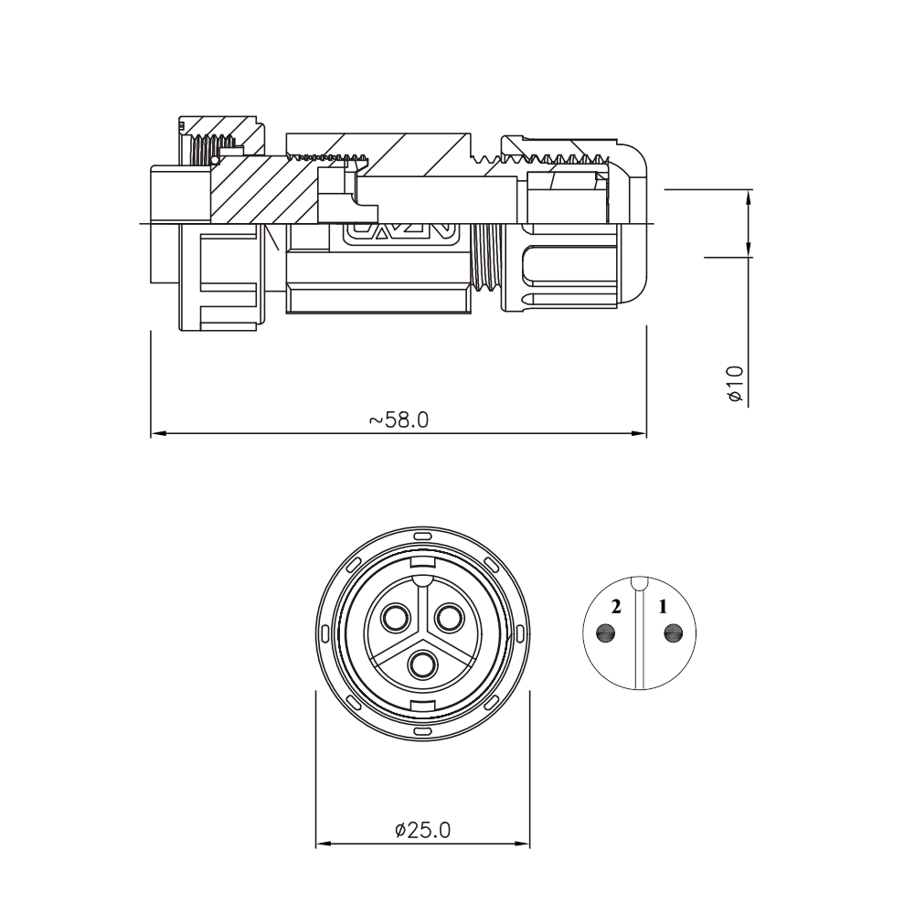 Conector IP67 ZE13 3P 20 Amperes Volante Volante
