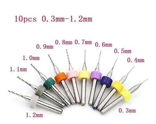 Kit 10 puntas fresas Broca CNC 0.3mm a 1.2mm